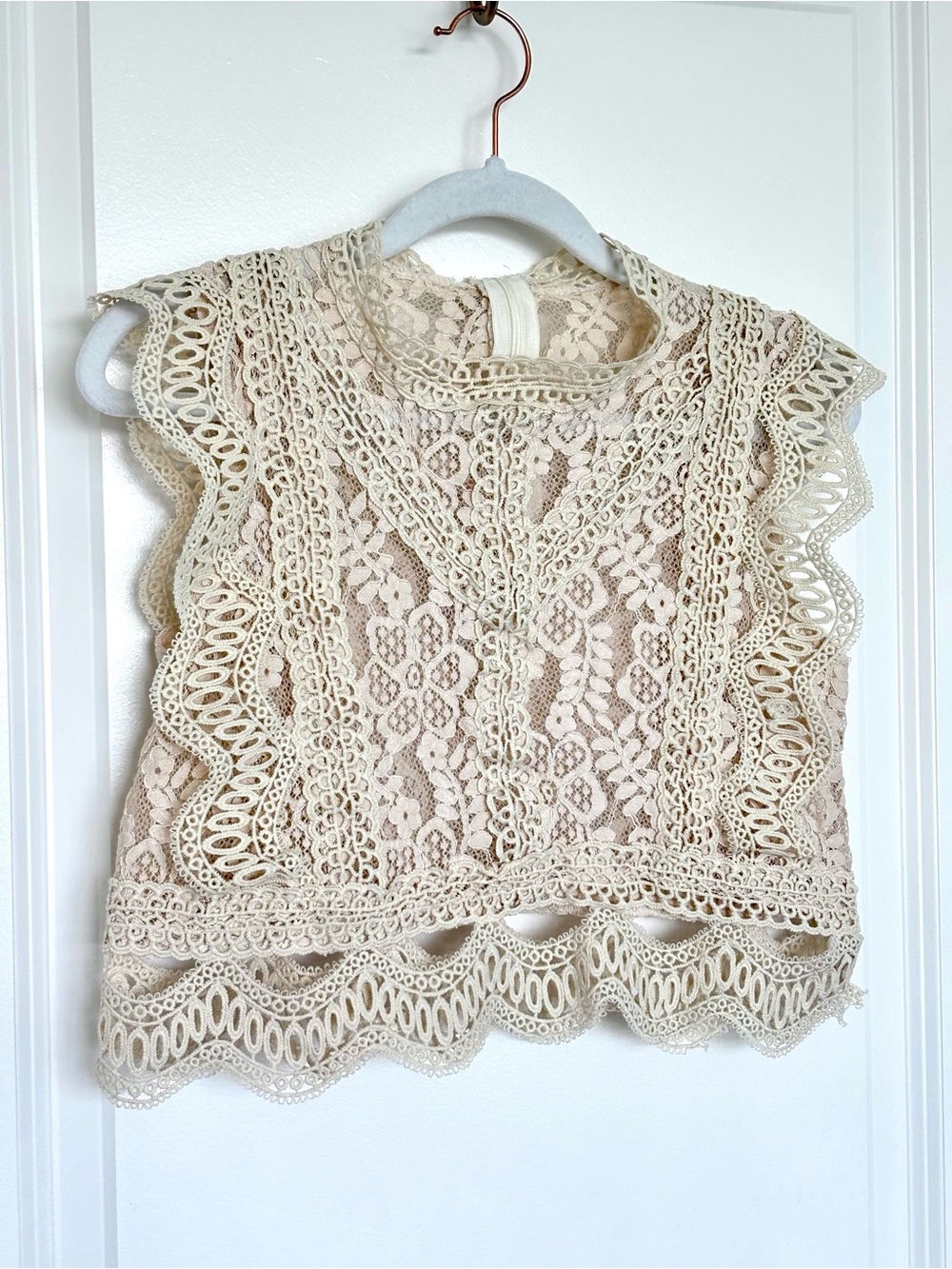 Ivory Lace Crochet Crop Top Sheer Sleeveless Boho Cottagecore Romantic Y2K